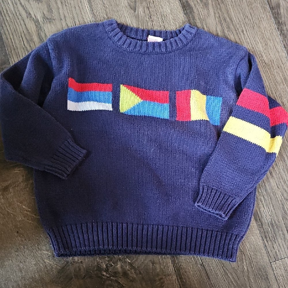 VINTAGE Gymboree Kids Navy Sweater Colorful Flag Design Size Medium Boy Girl